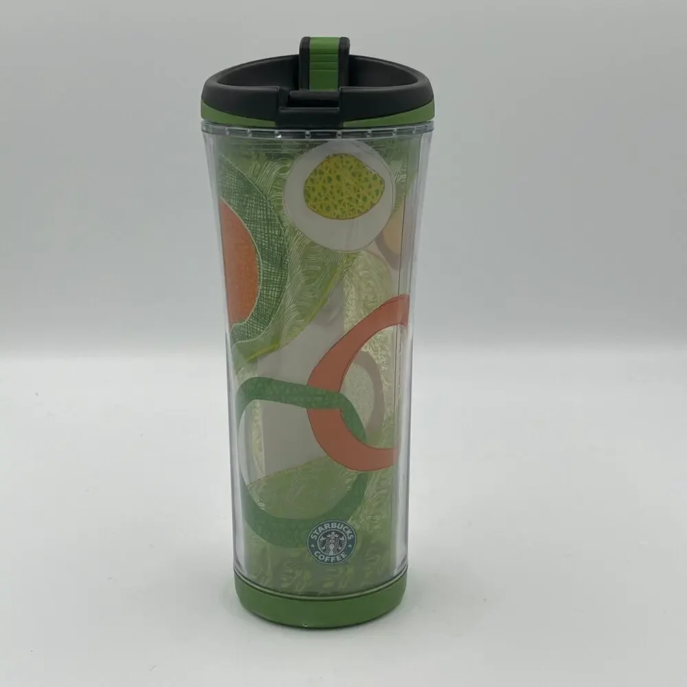 2007 Starbucks Green Brown Rwanda Fabric 16 oz Travel Tumbler NEW
